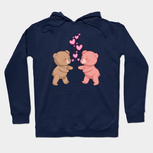 Cute Bears in Love Going to Kiss and Hug Hoodie by Art by Biyan